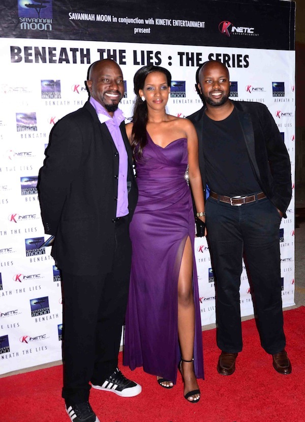 The series' award-winning Kenyan director, David Tosh Gitonga (R) poses for a photo with actors Gaetano Kagwa and Lucy Bunyenyezi.